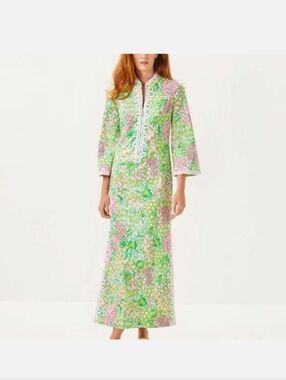 Lilly Pulitzer Green & Pink Floral Tunic Maxi Dress